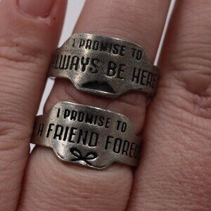 Matching Friendship Promise Adjustable Rings Bow Mountain Silver Tone Gift